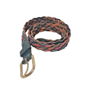 Womens M L Genuine Leather Belt Braided Multicolor Brass Hardware Guatemala Boho